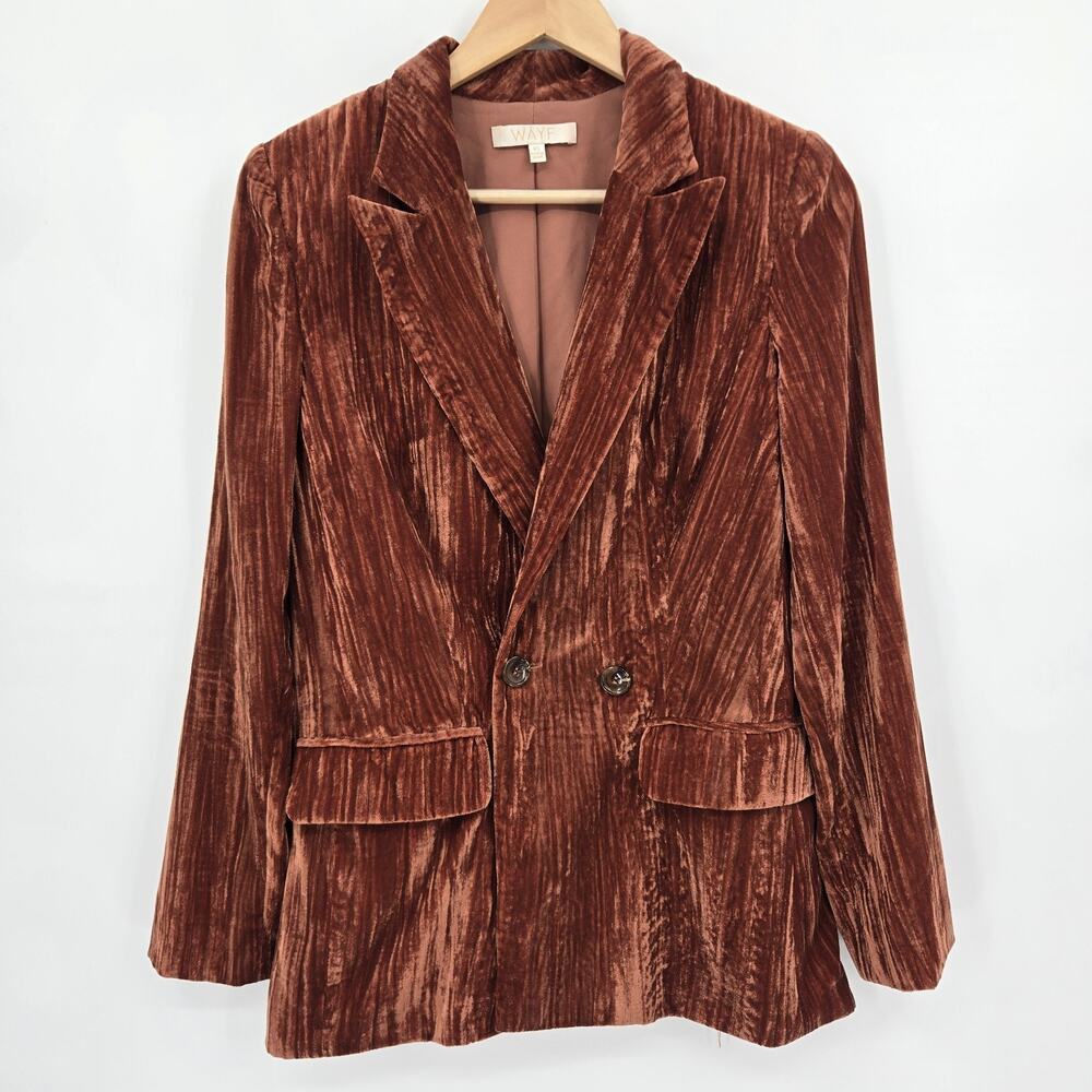 WAYF Presley Velvet Double Breasted Blazer Jacket Rust Brown Cinnamon Size XS